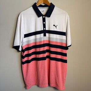 Puma Golf Polo Shirt Men XL Colorblock‎ Stripe Short Sleeve Performance Preppy